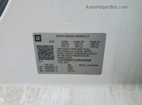 1GKS2BKCXJR340456 2018 GMC YUKON Белый Панорамный вид салона 360°