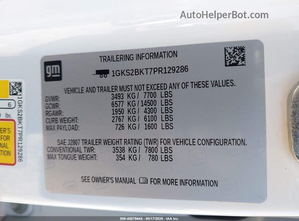 1GKS2BKT7PR129286 2023 GMC YUKON White Vista del compartimento del motor