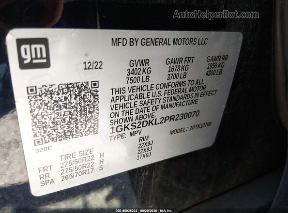 1GKS2DKL2PR230070 2023 GMC YUKON Черный Вид подкапотного пространства