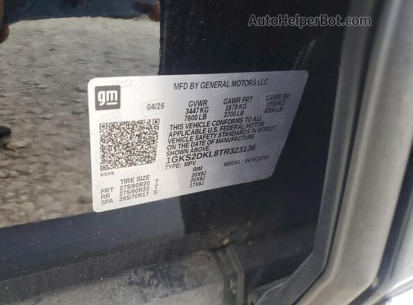 1GKS2DKL8TR323136 2026 GMC YUKON Black Vista de la etiqueta del VIN