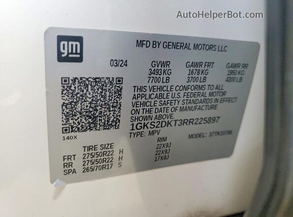1GKS2DKT3RR225897 2024 GMC YUKON White Շարժիչի բաժամունքի տեսք