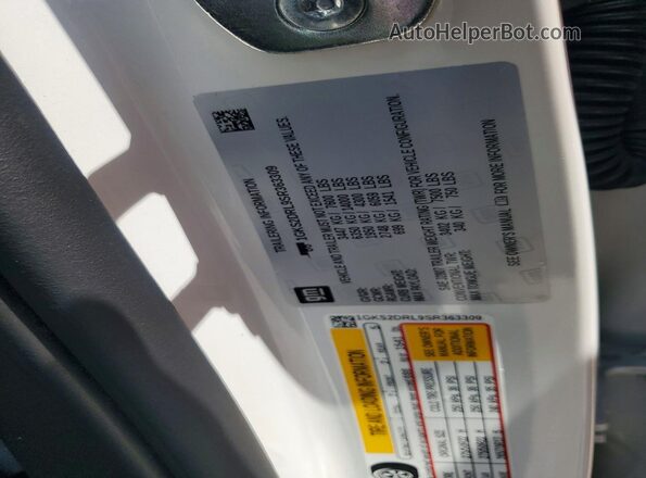 1GKS2DRL9SR363309 2025 GMC YUKON White Вид наклейки з VIN-кодом