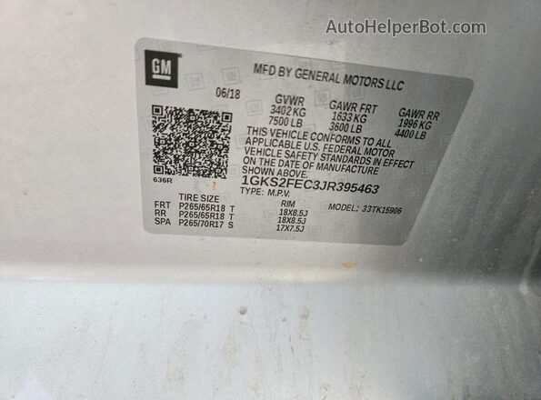1GKS2FEC3JR395463 2018 GMC YUKON Silver Widok komory silnika