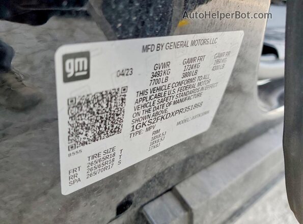 1GKS2FKDXPR351868 2023 GMC YUKON Black VIN sticker view