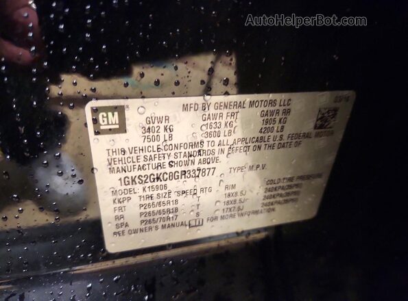 1GKS2GKC0GR337877 2016 GMC YUKON Black Vista de la etiqueta del VIN