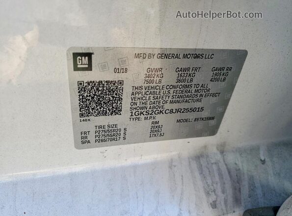 1GKS2GKC8JR255015 2018 GMC YUKON Белый Панорамный вид салона 360°