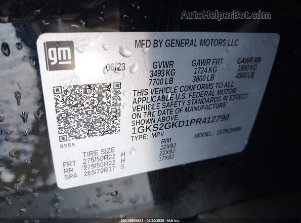 1GKS2GKD1PR412790 2023 GMC YUKON Black Engine compartment view