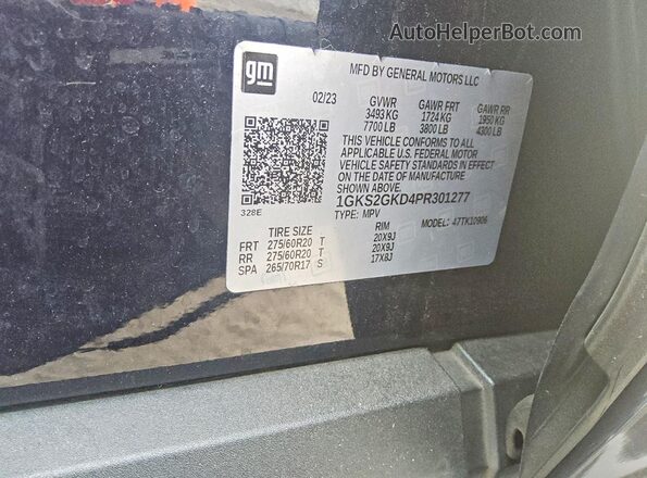 1GKS2GKD4PR301277 2023 GMC YUKON Black Вид наклейки з VIN-кодом