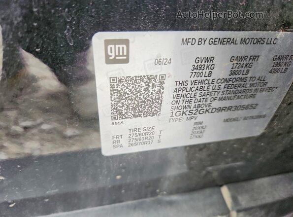 1GKS2GKD9RR305652 2024 GMC YUKON Black Vista de la etiqueta del VIN
