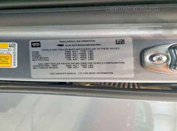 1GKS2GRDXSR336405 2025 GMC YUKON Gray Vista de la etiqueta del VIN