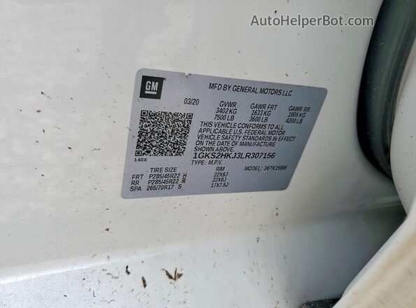 1GKS2HKJ3LR307156 2020 GMC YUKON White ძრავის განყოფილების ხედი