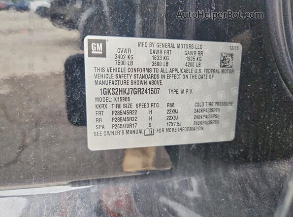 1GKS2HKJ7GR241507 2016 GMC YUKON Черный Вид наклейки с VIN-кодом