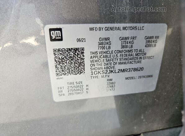 1GKS2JKL2MR378620 2021 GMC YUKON Серый Панорамный вид салона 360°