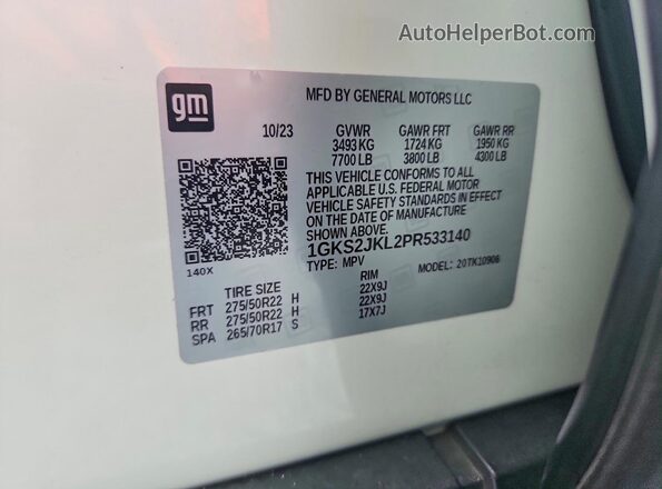 1GKS2JKL2PR533140 2023 GMC YUKON White Vista del compartimento del motor
