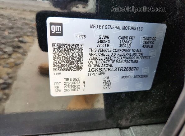 1GKS2JKL3TR268870 2026 GMC YUKON Черный Вид наклейки с VIN-кодом