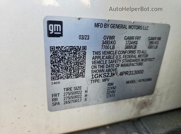 1GKS2JKL4PR313000 2023 GMC YUKON Белый Вид наклейки с VIN-кодом