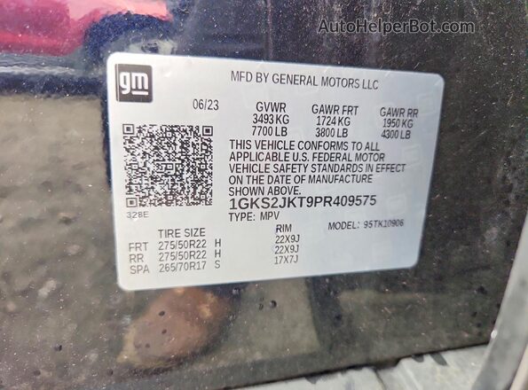 1GKS2JKT9PR409575 2023 GMC YUKON Blue VIN կոդի պիտակի տեսք