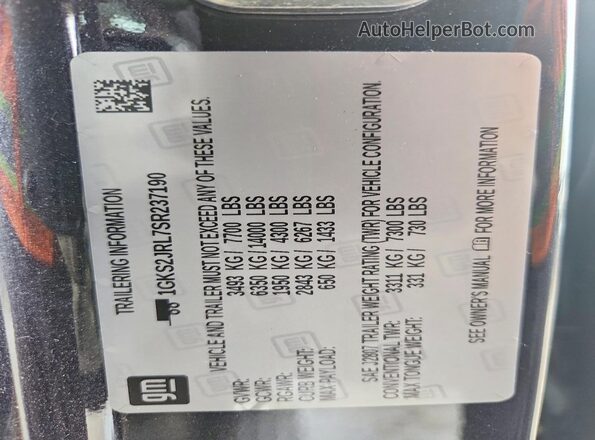 1GKS2JRL7SR237190 2025 GMC YUKON Gray VIN კოდის სტიკერის ხედი