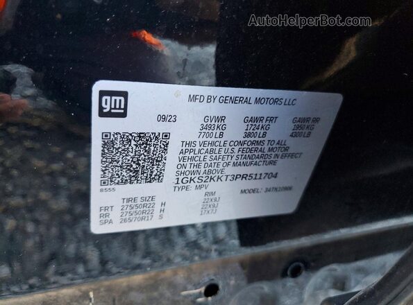 1GKS2KKT3PR511704 2023 GMC YUKON Black VIN կոդի պիտակի տեսք
