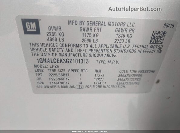 1GNALCEK3GZ101313 2016 CHEVROLET EQUINOX Silver ძრავის განყოფილების ხედი
