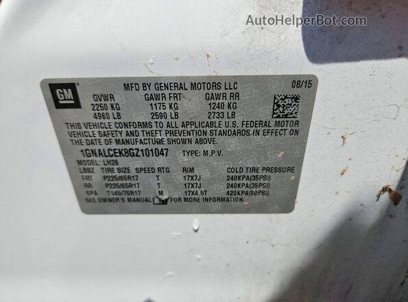 1GNALCEK8GZ101047 2016 CHEVROLET EQUINOX Белый Вид подкапотного пространства