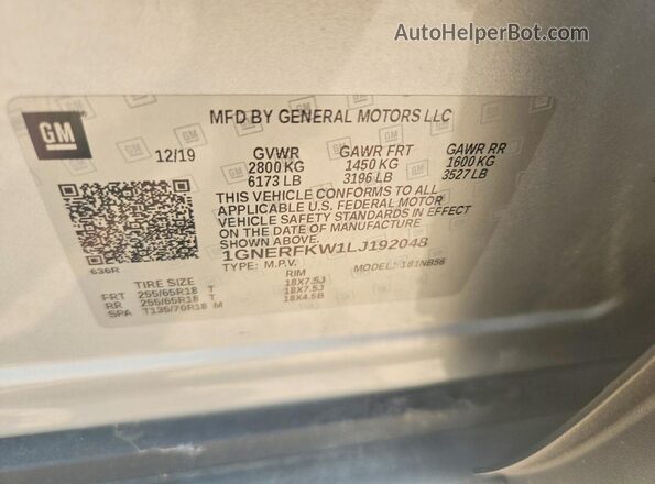 1GNERFKW1LJ192048 2020 CHEVROLET TRAVERSE Silver Вид підкапотного простору