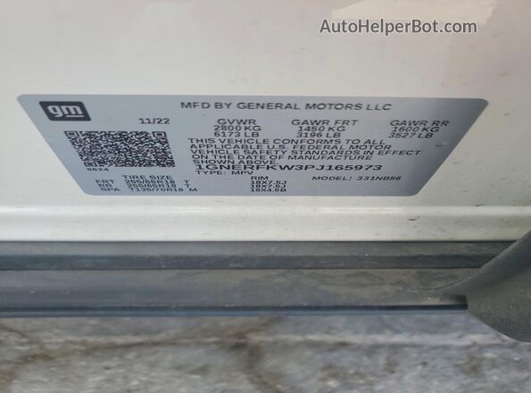1GNERFKW3PJ165973 2023 CHEVROLET TRAVERSE White Vista de la etiqueta del VIN