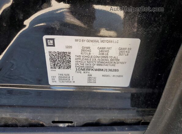 1GNERFKW8MJ136285 2021 CHEVROLET TRAVERSE Black Vista de la etiqueta del VIN