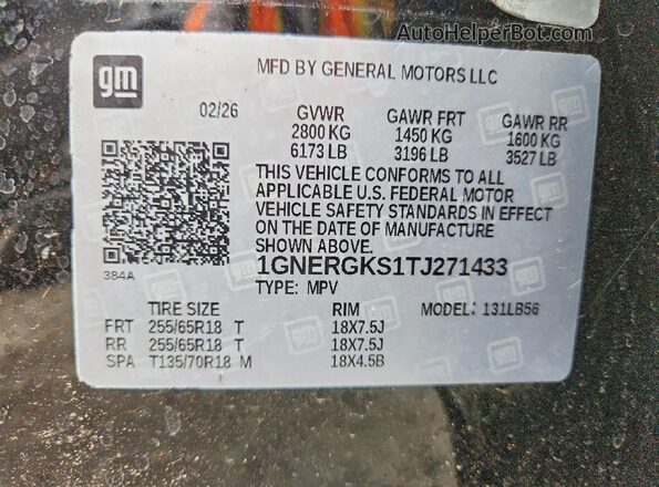 1GNERGKS1TJ271433 2026 CHEVROLET TRAVERSE Black Widok naklejki z numerem VIN