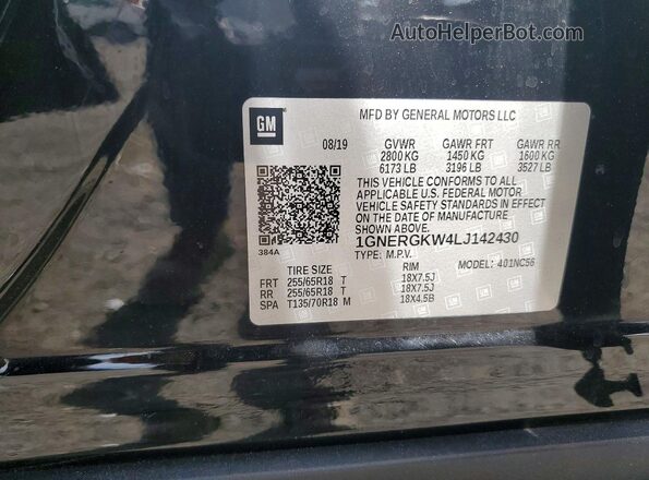 1GNERGKW4LJ142430 2020 CHEVROLET TRAVERSE Black Vista de la etiqueta del VIN