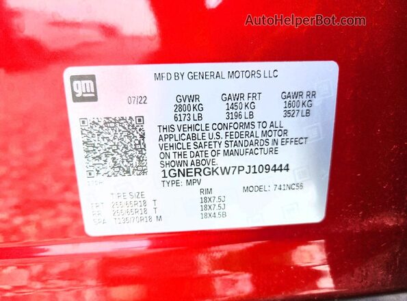 1GNERGKW7PJ109444 2023 CHEVROLET TRAVERSE Red Vista interior de 360 grados
