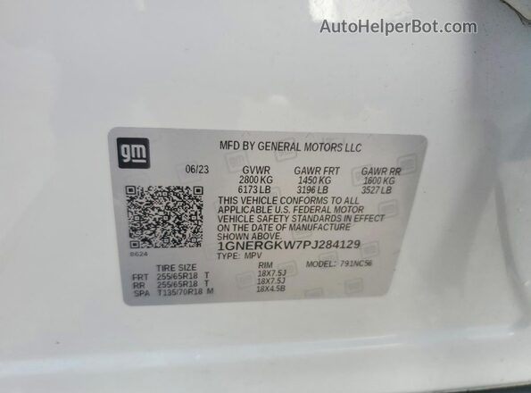 1GNERGKW7PJ284129 2023 CHEVROLET TRAVERSE White Vista de la etiqueta del VIN