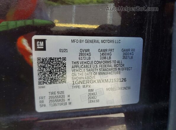 1GNERGKWXMJ153126 2021 CHEVROLET TRAVERSE Purple VIN კოდის სტიკერის ხედი