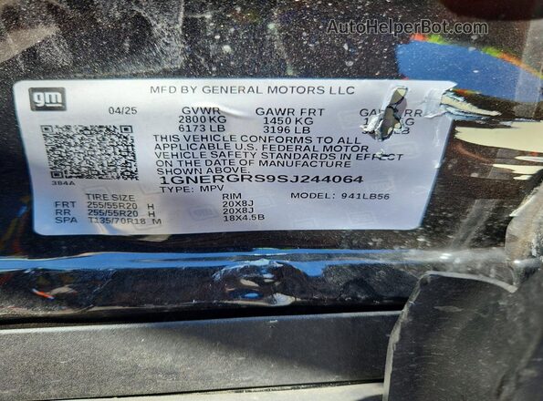 1GNERGRS9SJ244064 2025 CHEVROLET TRAVERSE Black VIN sticker view