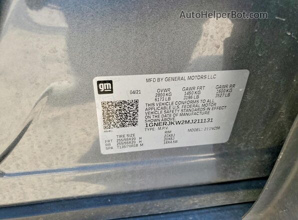 1GNERJKW2MJ211131 2021 CHEVROLET TRAVERSE Gray Вид наклейки з VIN-кодом