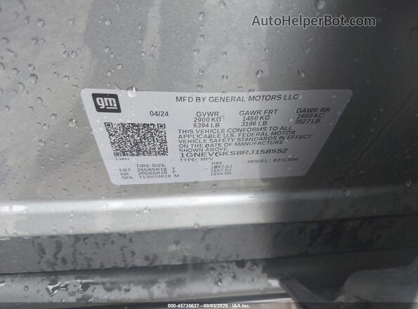 1GNEVGKS8RJ158552 2024 CHEVROLET TRAVERSE Gray Engine compartment view