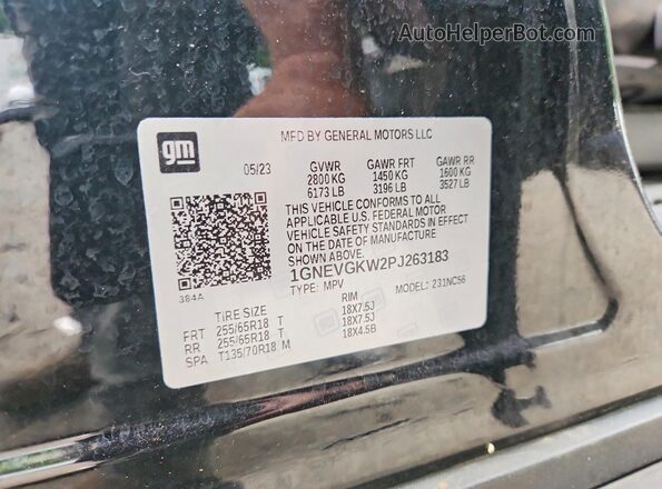 1GNEVGKW2PJ263183 2023 CHEVROLET TRAVERSE Black VIN კოდის სტიკერის ხედი