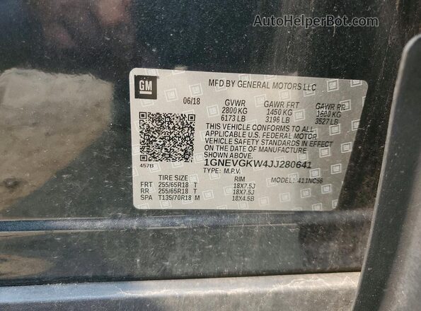 1GNEVGKW4JJ280641 2018 CHEVROLET TRAVERSE Черный Вид наклейки с VIN-кодом