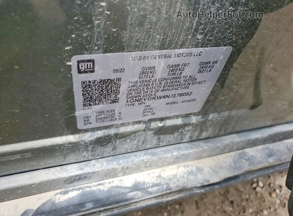 1GNEVGKW4NJ178052 2022 CHEVROLET TRAVERSE Gray Vista de la etiqueta del VIN