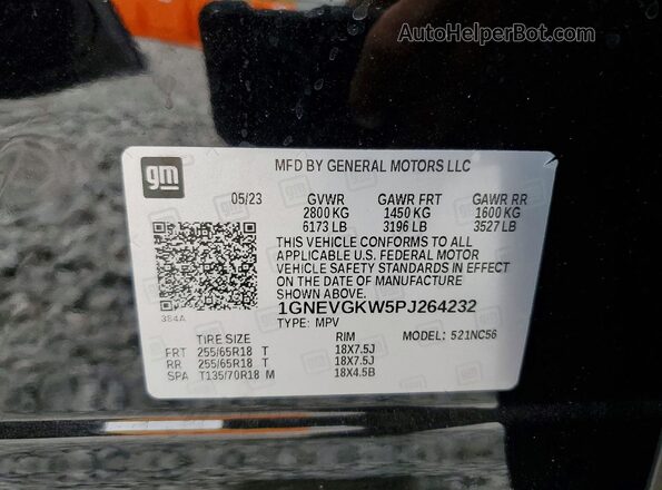 1GNEVGKW5PJ264232 2023 CHEVROLET TRAVERSE Black VIN sticker view