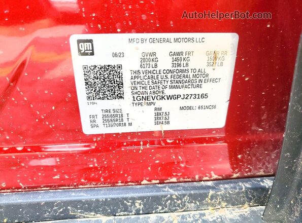 1GNEVGKW6PJ273165 2023 CHEVROLET TRAVERSE Red Vista interior de 360 grados