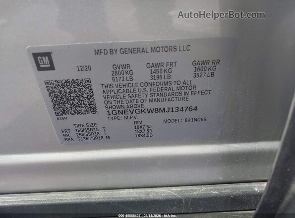1GNEVGKW8MJ134764 2021 CHEVROLET TRAVERSE Серебряный Вид подкапотного пространства