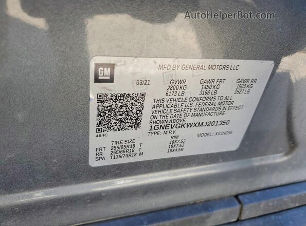 1GNEVGKWXMJ201350 2021 CHEVROLET TRAVERSE Silver Widok wnętrza 360 stopni