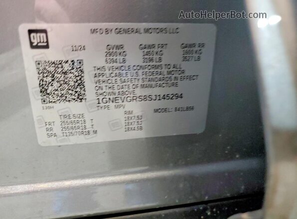 1GNEVGRS8SJ145294 2025 CHEVROLET TRAVERSE Silver VIN կոդի պիտակի տեսք