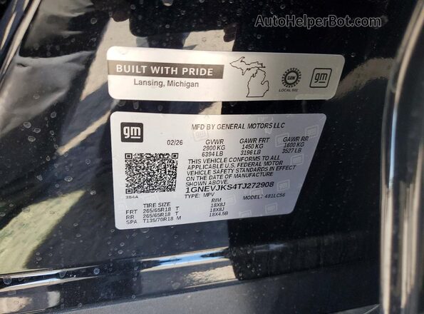 1GNEVJKS4TJ272908 2026 CHEVROLET TRAVERSE Черный Вид наклейки с VIN-кодом