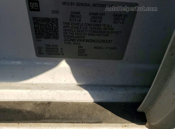 1GNEVKKW2NJ129337 2022 CHEVROLET TRAVERSE White Вид наклейки з VIN-кодом