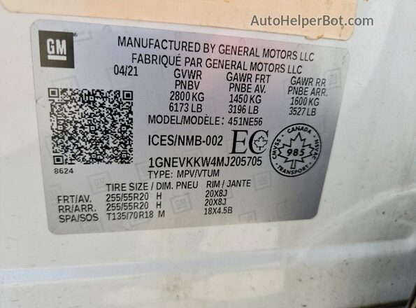 1GNEVKKW4MJ205705 2021 CHEVROLET TRAVERSE White 
