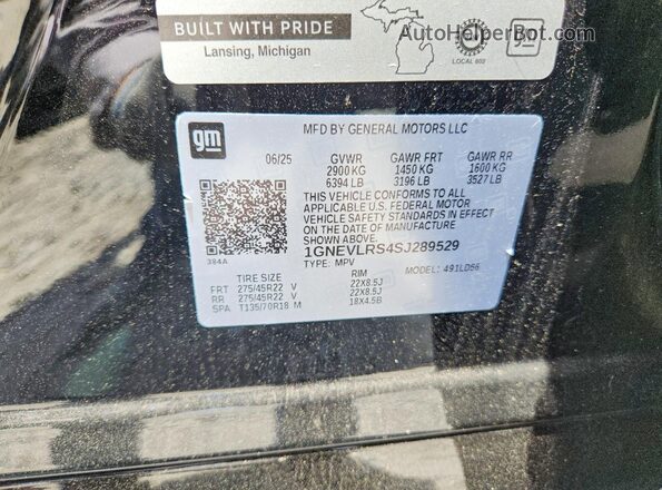 1GNEVLRS4SJ289529 2025 CHEVROLET TRAVERSE Black Vista de la etiqueta del VIN