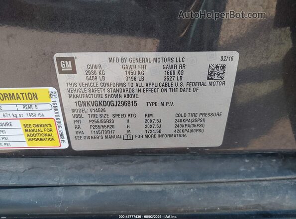 1GNKVGKD0GJ296815 2016 CHEVROLET TRAVERSE Black Widok komory silnika