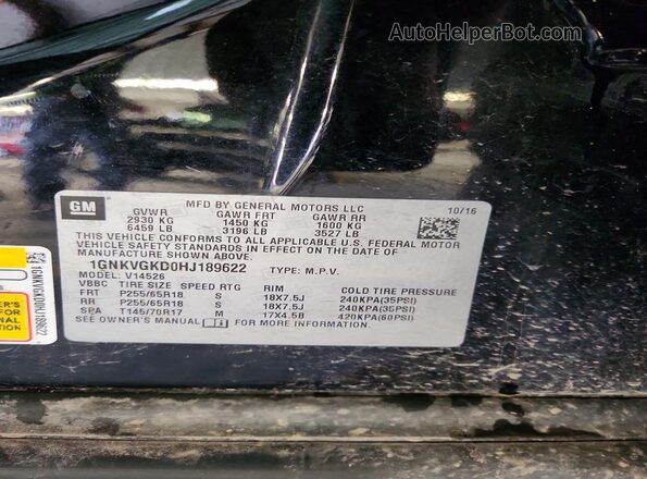 1GNKVGKD0HJ189622 2017 CHEVROLET TRAVERSE Black Widok naklejki z numerem VIN
